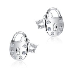 Lock with CZ Stone Silver Ear Stud STS-5134